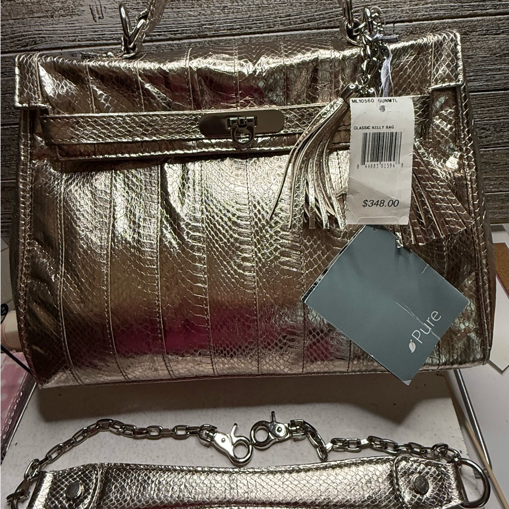 Pure Brand Snakeskin Gold Metallic Handbag Nwt